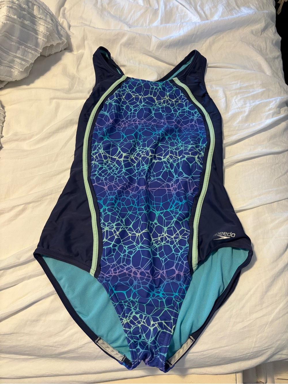 Speedo Navy and Aqua Paneled One-Piece Swimsuit